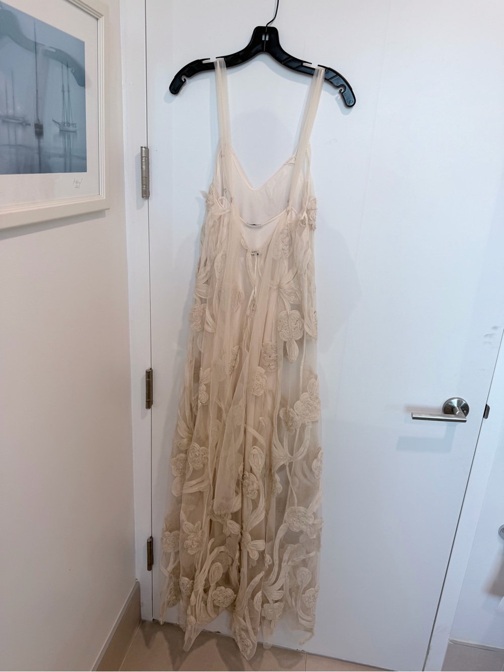 [sold out] Eliou Paula Dress - Cream Floral Appliqué Maxi Slip Dress with V-Neck - Picture 9 of 9